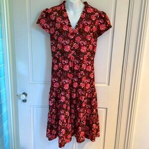 Jude Connally Libby dress vintage floral chocolate brown w pink flowers Small